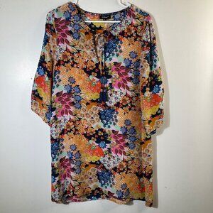 Womens Tolani Silk Floral Boho Dress Multicolored‎ Orange Blue Red S #26